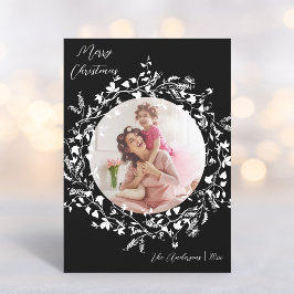 白黒ボホワイルドフラワーエレガントのクリスマス シーズンカード