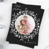 白黒ボホワイルドフラワーエレガントのクリスマス シーズンカード