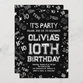 白黒ボーイナンバーテンバースデーパーティー 招待状 (正面/裏面)