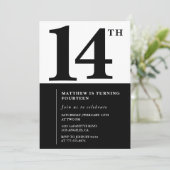 白黒ボーイ14歳の誕生日の招待シンプル 招待状 (スタンド正面)