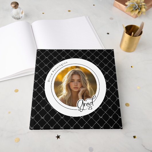 白黒ボーエレガントスモダンフォトグラード ゲストブック (正面見開き)