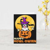 白黒ボーダーコリー魔女犬ハロウィン カード (黄色い花)