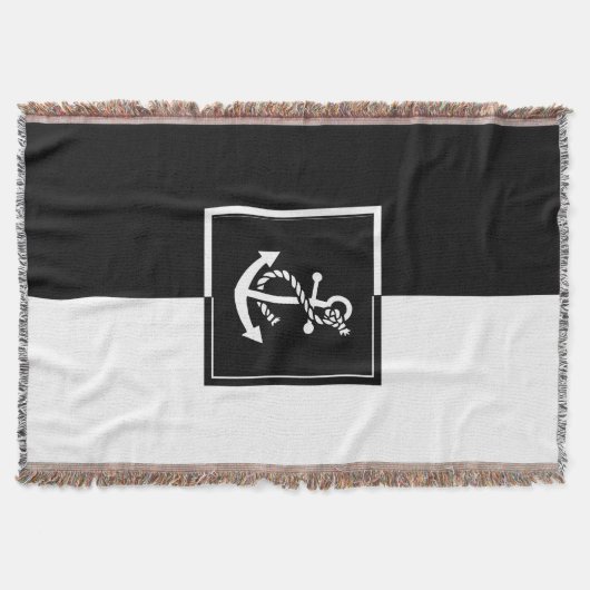 白黒ボートいかり幾何学デザイン スローブランケット (正面)