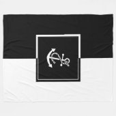 白黒ボート航海のいかり フリースブランケット (正面(横))