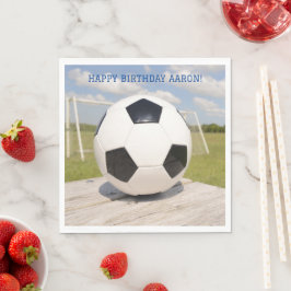 白黒ボールとゴールサッカー誕生日 スタンダードランチョンナプキン
