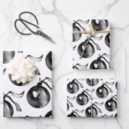 白黒ボールオーナメント及びリボン ラッピングペーパーシート