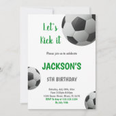 白黒ボールグリーン文字サッカー招待状 招待状 (正面)