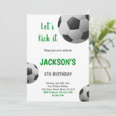 白黒ボールグリーン文字サッカー招待状 招待状 (スタンド正面)