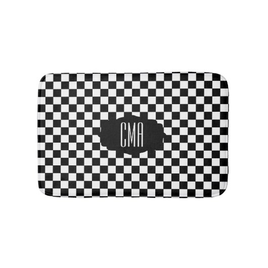 白黒ボー市松模様にド| DIYモノグラム バスマット (正面)