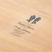 白黒ボー市松模様にブライダルシャワー アクリル招待状 (レイダウン)