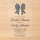 白黒ボー市松模様にブライダルシャワー アクリル招待状 (正面)