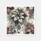 白黒ポインセチアグランジアートデコページ スタンダードカクテルナプキン (正面)