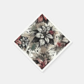 白黒ポインセチアグランジアートデコページ スタンダードカクテルナプキン (角)