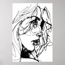 白黒ポスターの女性 ポスター