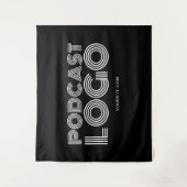 白黒ポッドキャモダンストのロゴ タペストリー (正面)