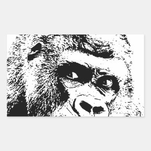 白黒ポップ・アートのアートゴリラ 長方形シール