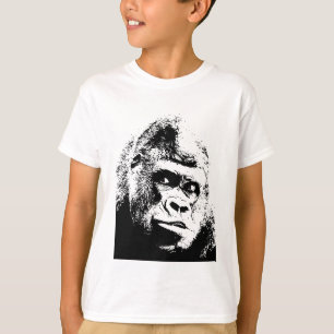 白黒ポップ・アートのアートゴリラ Tシャツ