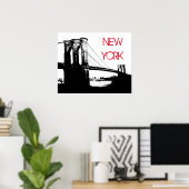 白黒ポップ・アートのアートブルックリンブリッジニューヨークシティ ポスター (ホームオフィス)