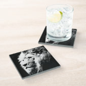 白黒ポップ・アートのアートライオンヘッドモダントレンディー ガラスコースター (アングル)