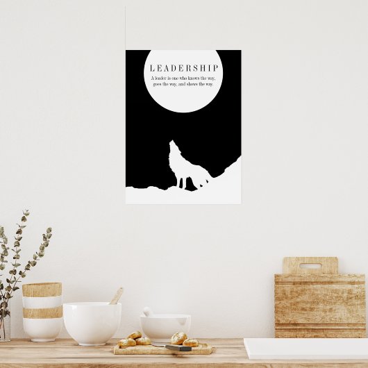 白黒ポップ・アートのアートリーダーシップウルフハウリング ポスター (キッチン)
