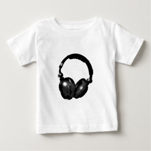 白黒ポップ・アートのヘッドフォン ベビーTシャツ