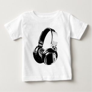 白黒ポップ・アートのヘッドフォン ベビーTシャツ