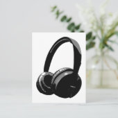 白黒ポップ・アートのヘッドフォン ポストカード (スタンド正面)