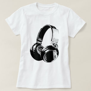 白黒ポップ・アートのヘッドフォン Tシャツ