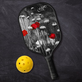 白黒ポピズレッドフラワーズダークカスタムフローラ ピックルボールラケット