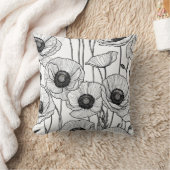 白黒ポピーのラインアート クッション (ブランケット)