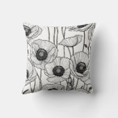 白黒ポピーのラインアート クッション (裏面)