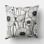 白黒ポピー抽象芸術 クッション (裏面)