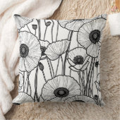 白黒ポピー抽象芸術 クッション (ブランケット)