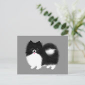白黒ポメラニア犬はがき ポストカード (スタンド正面)