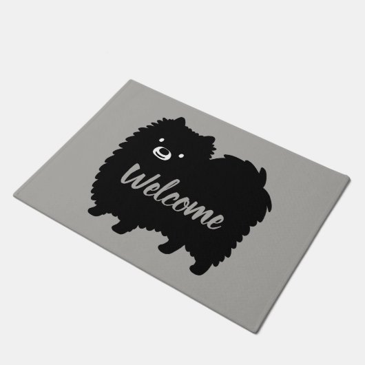 白黒ポメラニア犬 |かわいいポミエ犬 ドアマット (アングル)