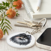 白黒ポメラニア犬 キーホルダー (正面右)