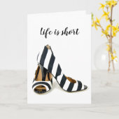 白黒ポンプストライプの誕生日 カード (黄色い花)