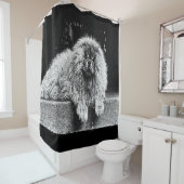 白黒ポーチのチャウチャウ犬 シャワーカーテン (インサイチュ)