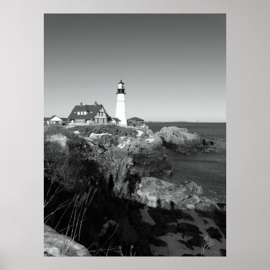 白黒ポートランドヘッドライトハウス ポスター (正面)