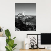 白黒ポートランドヘッドライトハウス ポスター (ホームオフィス)
