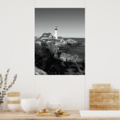 白黒ポートランドヘッドライトハウス ポスター (キッチン)