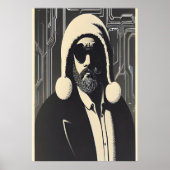 白黒ポートレートのサンタクロース | AI Art ポスター (正面)