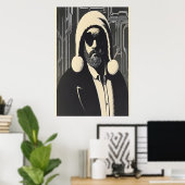 白黒ポートレートのサンタクロース | AI Art ポスター (ホームオフィス)