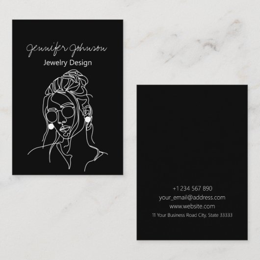 白黒ポートレートイヤリングホルダー表示カード 名刺 (正面/裏面)