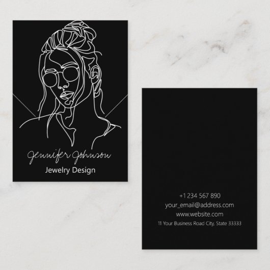 白黒ポートレートネックレス表示カード 名刺 (正面/裏面)