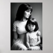 白黒ポートレート母と娘 | AI Art ポスター (正面)