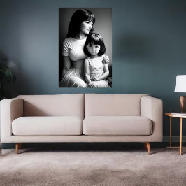 白黒ポートレート母と娘 | AI Art ポスター