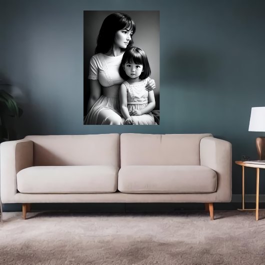 白黒ポートレート母と娘 | AI Art ポスター