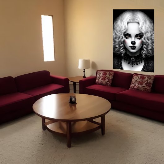 白黒ポートレート雌ピエロ | AI Art ポスター