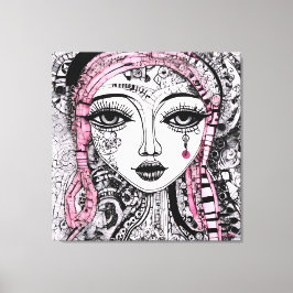 白黒ポートレートEDGY詳細行スケッチ キャンバスプリント